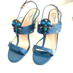 L.K. Bennett Azure Blue Beaded Sandals Size 10
